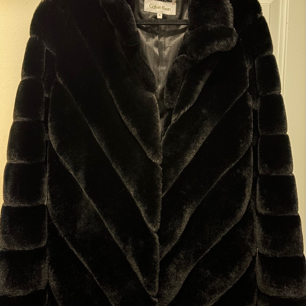 Calvin Klein Women's Black Faux Fur Coat